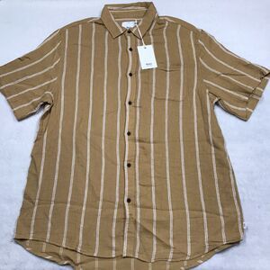 NWT KATIN Alan Shirt Men XL Goldenrod Stripe Linen Cotton Blend Lounge Beach